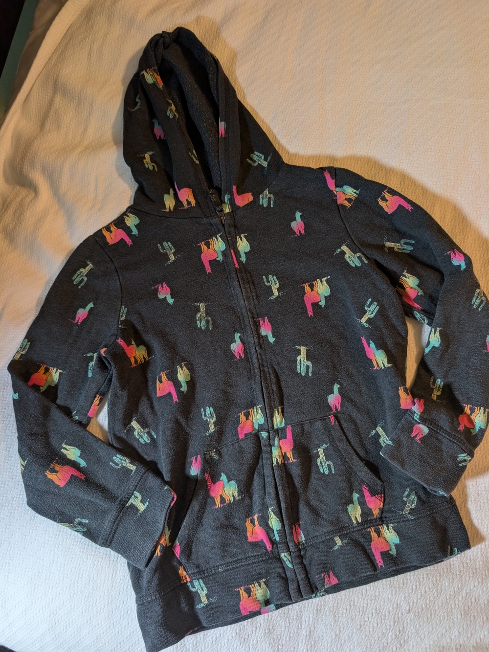So Brand -Kids Charcoal Zip Hoodie with Colorful Llama Print